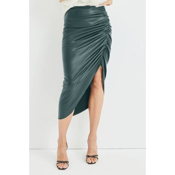 Veronica Beard green Ari Vegan Leather Front Slit Midi Skirt size 4 - Picture 1 of 10